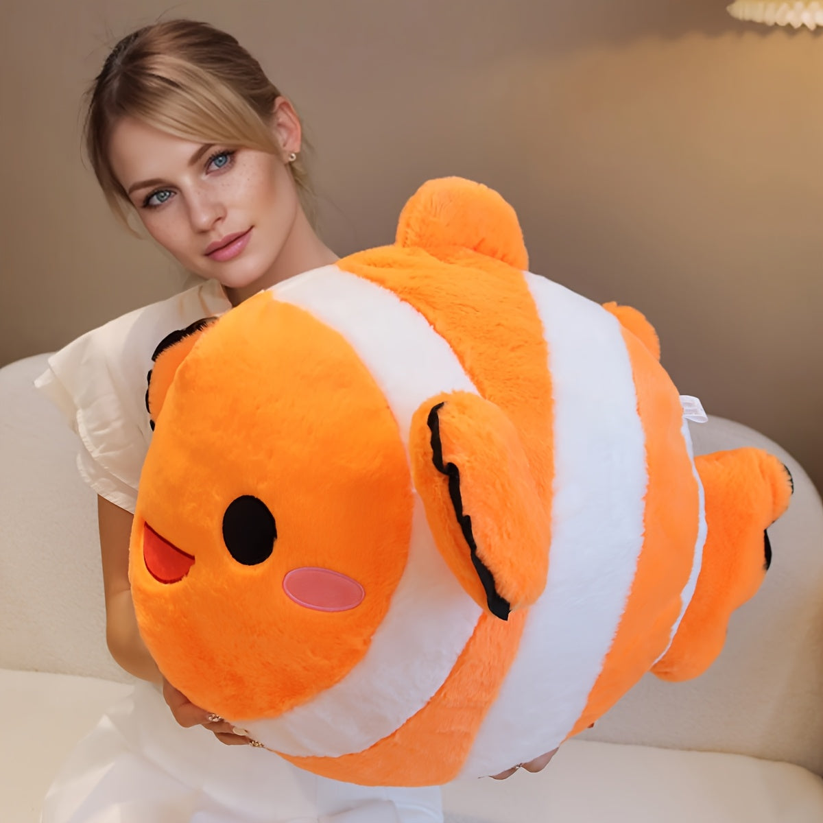 Orange Clownfish Plush Toy Soft Polyester Ocean Series Pillow