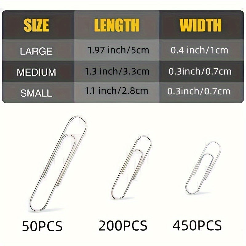 700pcs Paper Clips Assorted Sizes for Home School Office Silvery