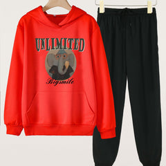 2pcs Elephant Graphic Hoodie & Jogger Pants Set For Girls