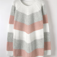 Colorblock Stripe Print Round Neck Jumper