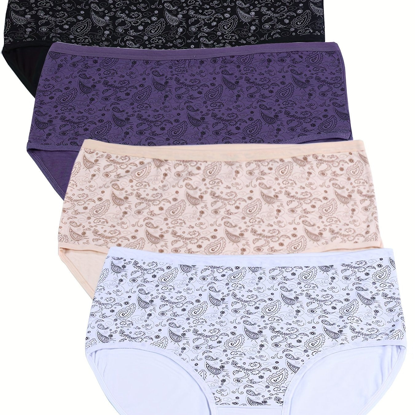 4 Pack Women's Plus Paisley Print Medium Stretch Underwear Set