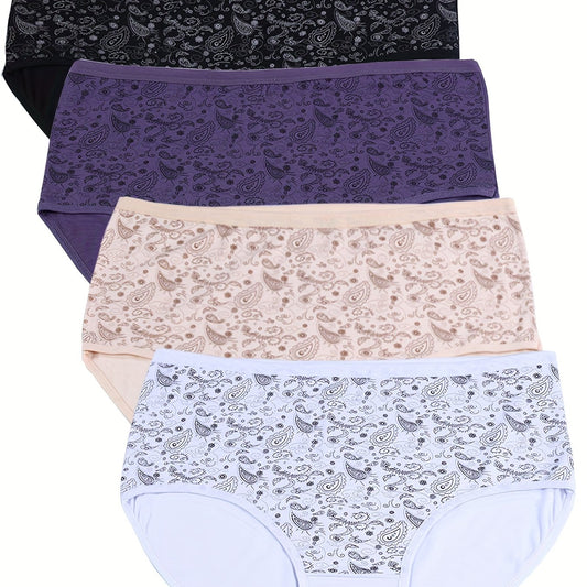 4 Pack Women's Plus Paisley Print Medium Stretch Underwear Set