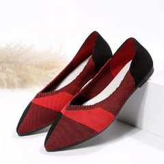 Colorblock Knit Flat Shoes Pointed Toe Slip On Flats