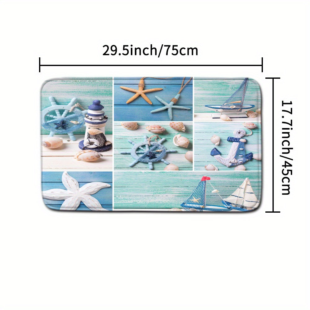 Waterproof Sailboat Starfish Shower Curtain Set with Non Slip Rug