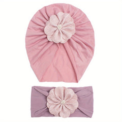 Flowers Decor Headband & Hat Hair Accessories Set for Baby Girls Kids