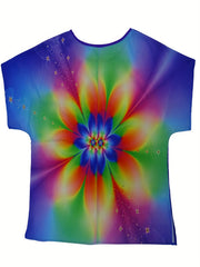 Floral Print Short Sleeve Round Neck T-shirt Plus Size Women's Casual Blouse