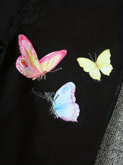 Butterfly Print Stretchy Denim Pants Skinny Jeans