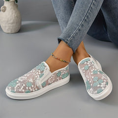 Women's Floral Embroidered Slip On Mesh Sneakers