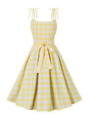 Plus Gingham Tie-Shoulder Cami Dress with Belt