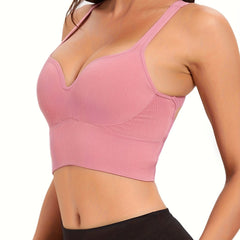 Women's V-neck Ribbed Seamless Backless Sports Bra