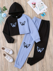 Girls Butterfly Print Hoodie & Sweatpants Set