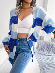 Colorblock Long Sleeve Open Front Cardigan