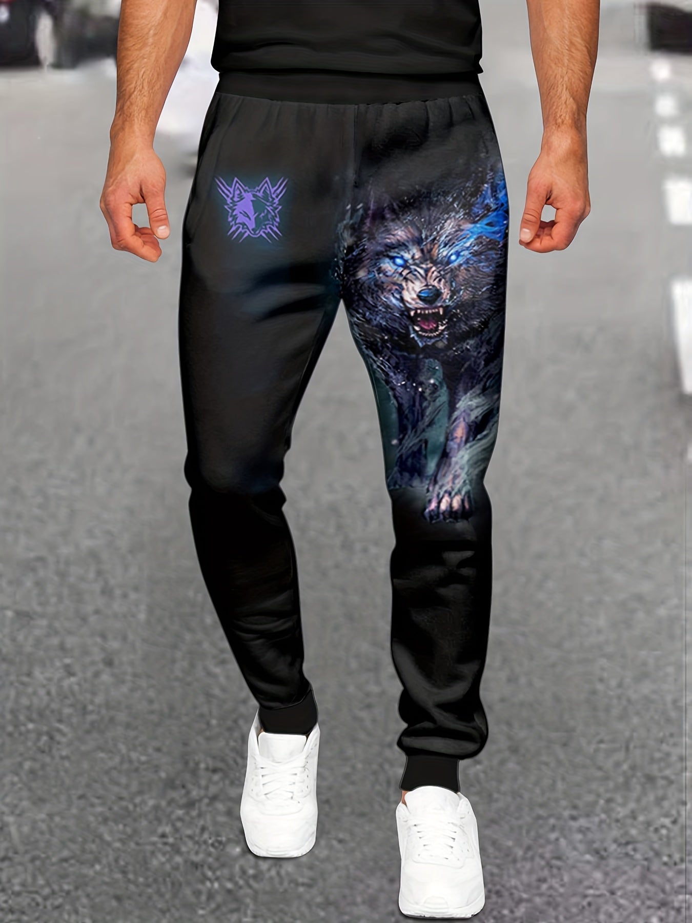 Wolf Pattern Men's Active Pants Stretch Breathable Trousers