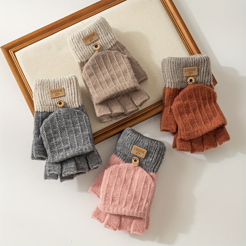 Meromibe Winter Warm Knitted Half Finger Gloves For Women