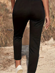 Solid Ripped Drawstring Casual Pants