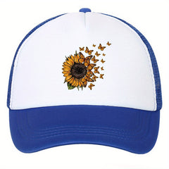 Sunflower Print Baseball Cap Sports Sunshade Mesh Sun Protection Hat