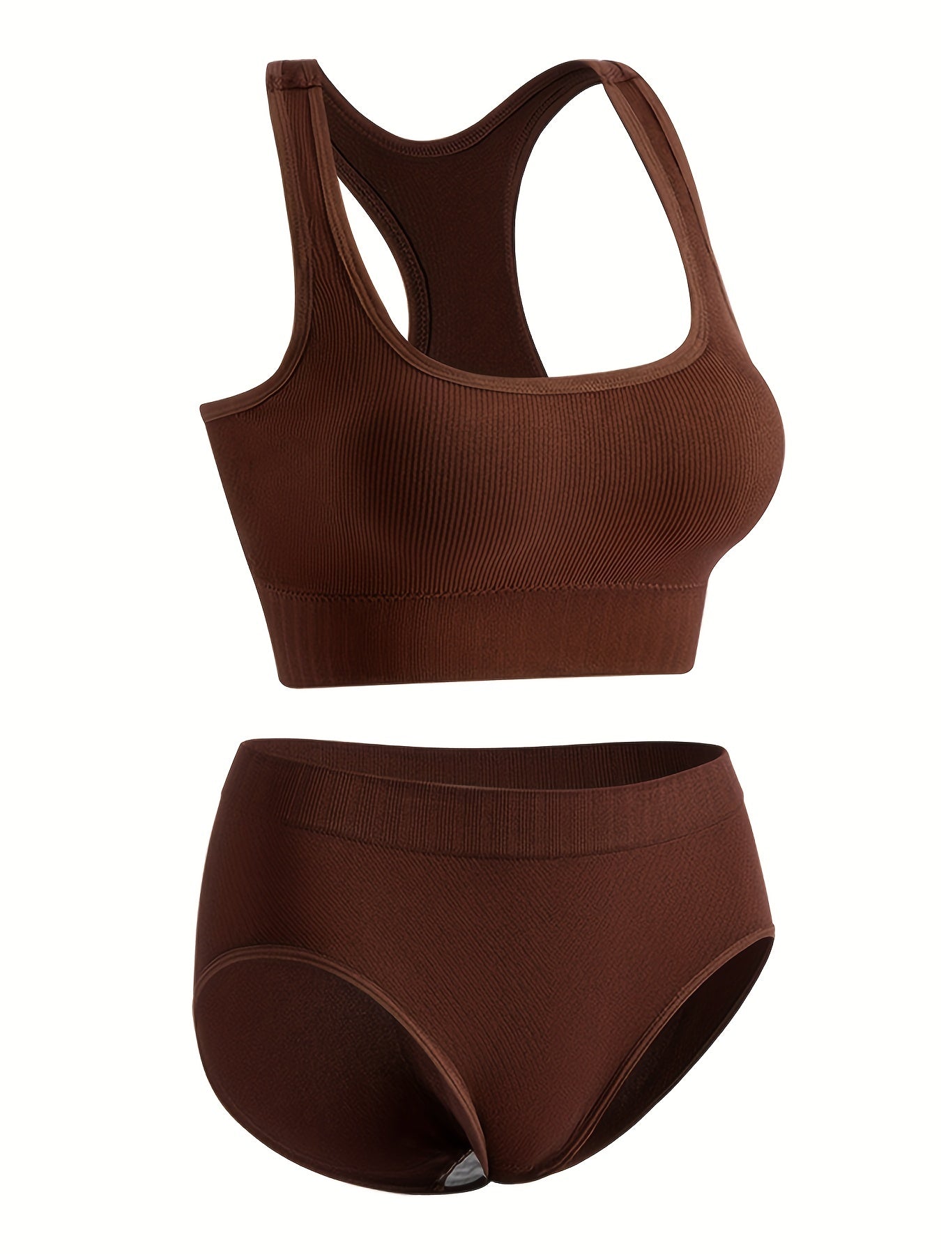 Ribbed Bra & Panties Set Racerback Bralette & Soft Briefs