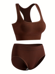 Ribbed Bra & Panties Set Racerback Bralette & Soft Briefs