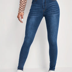 Whiskering Dark Wash Skinny Jeans Water Ripple Embossed Denim Pants