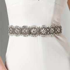 Crystal Bridal Belt Rhinestone Wedding Sash with Ribbon