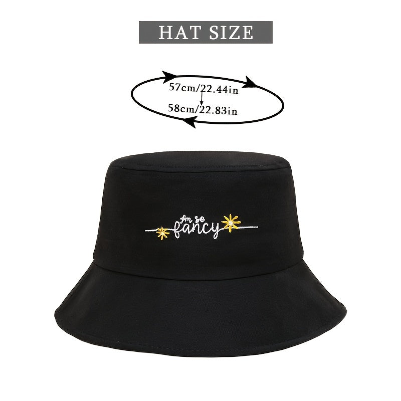 Embroidered Daisy Wide Brim Bucket Hat