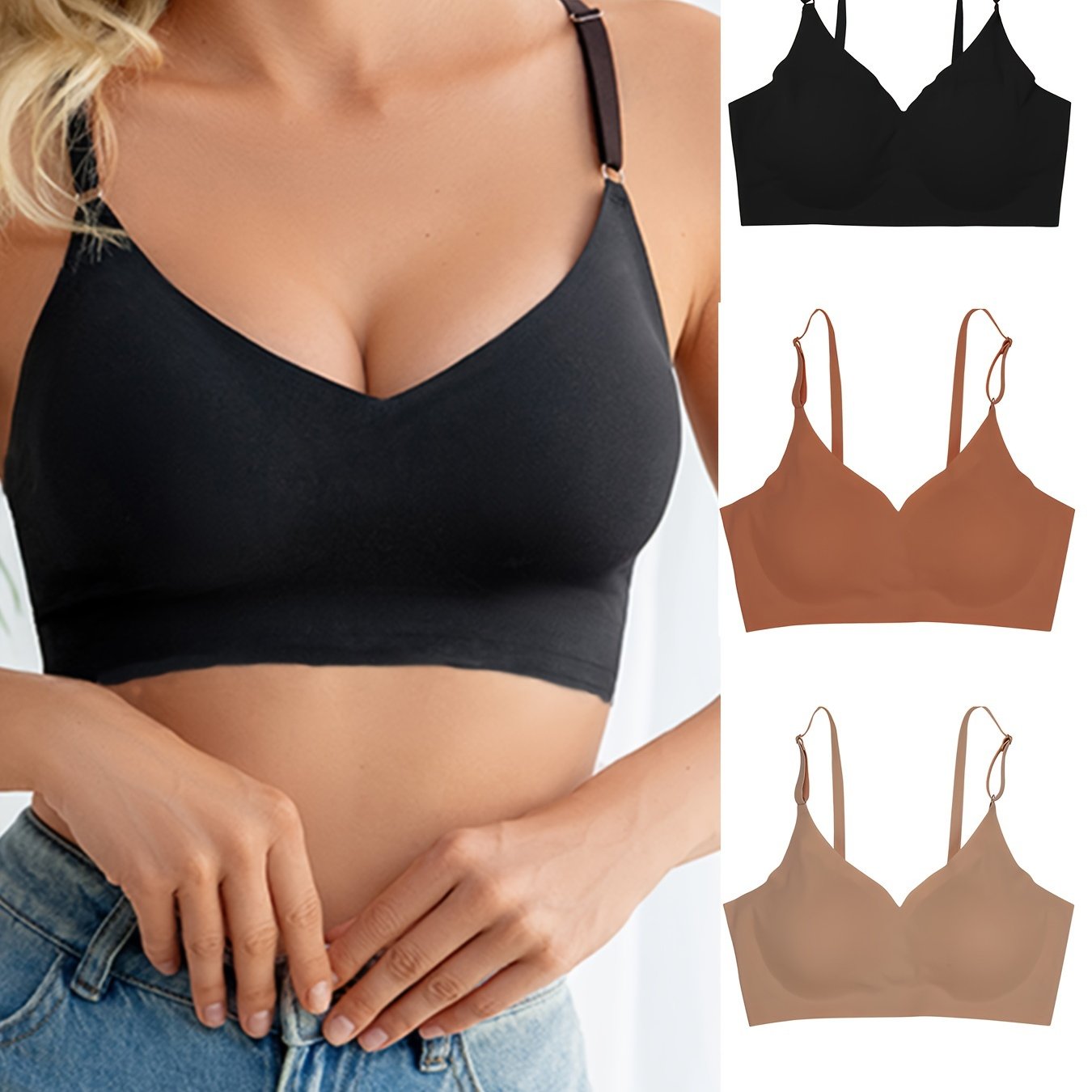 3pcs Seamless Wireless Bras Comfy Push Up Bra Women's Lingerie
