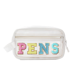 Preppy Chenille Letter Patch Clear Makeup Bag for Travel School Office