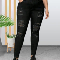 Solid Ripped High Rise Skinny Jeans
