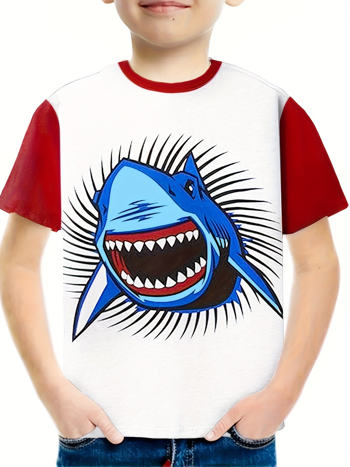 3D Shark Graphic T-shirt for Kids, Summer Gift