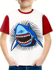 3D Shark Graphic T-shirt for Kids, Summer Gift