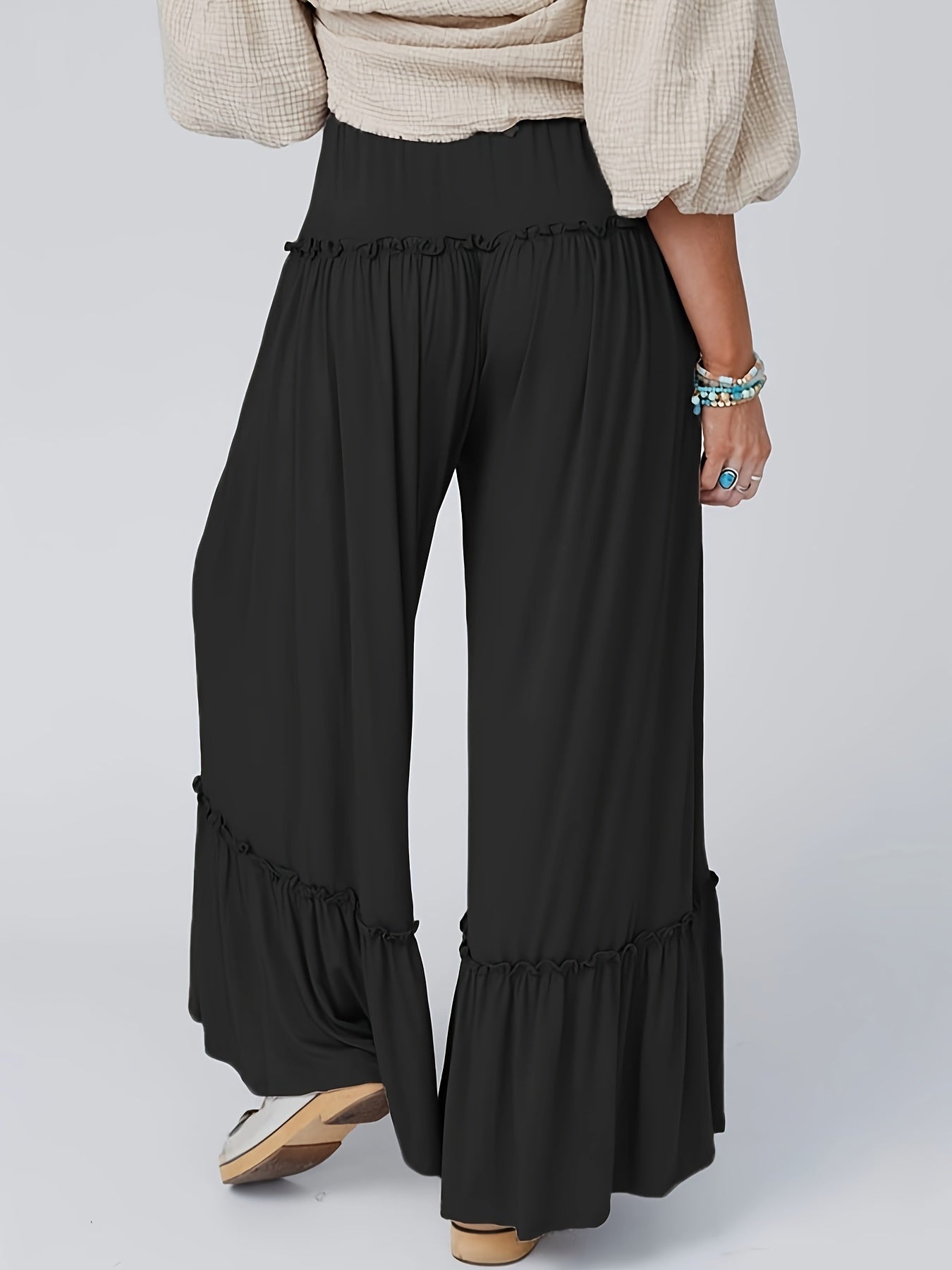 Elastic Drawstring Wide Leg Trousers