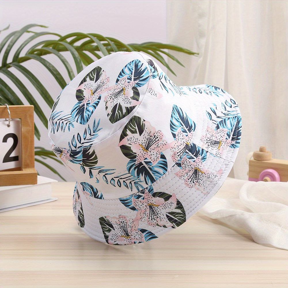Flower Print Bucket Hat Sunscreen Fisherman Cap Lightweight Reversible