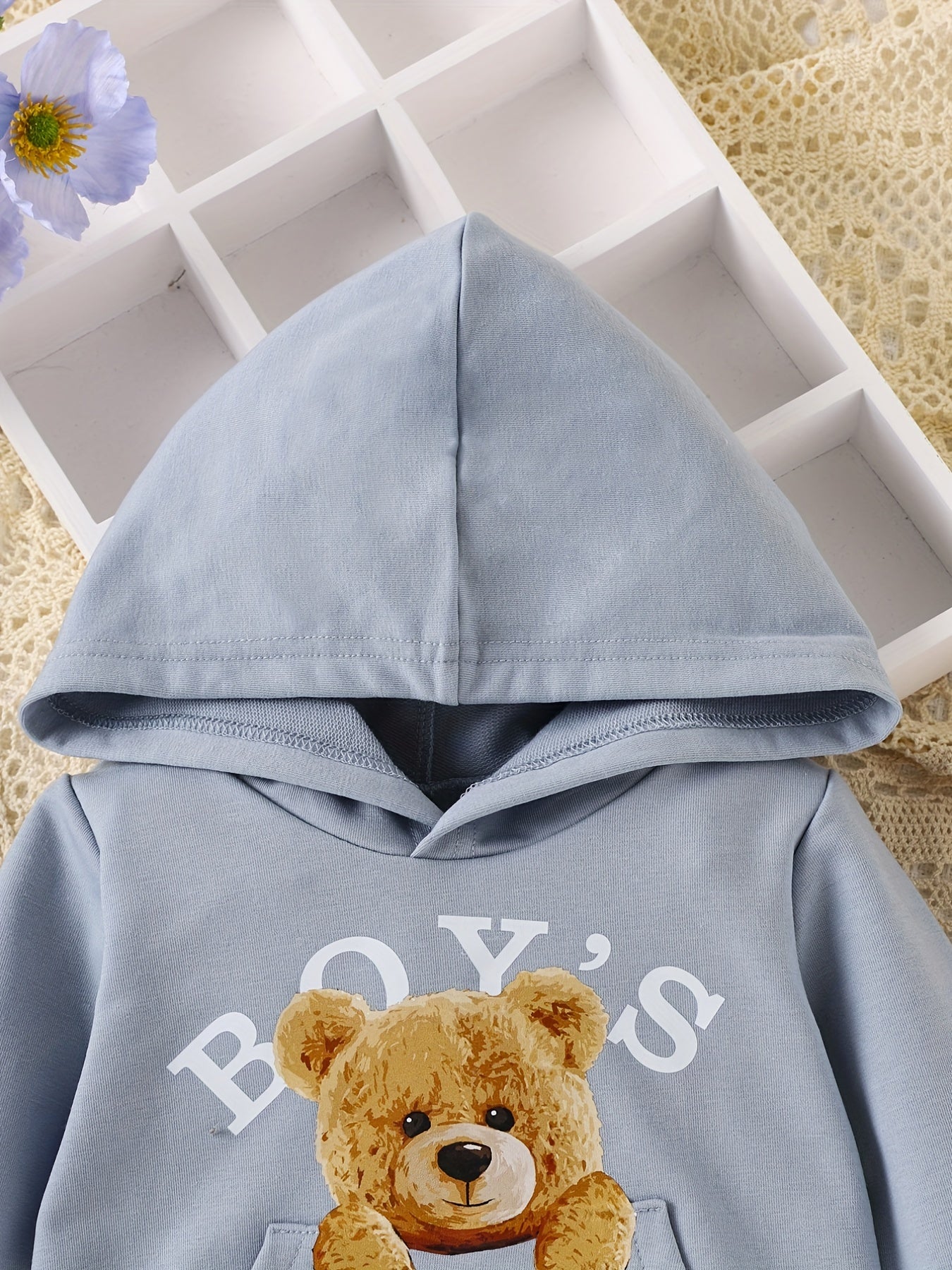 Baby Boys Bear Print Hooded Top Sweatshirt with Large Pocket