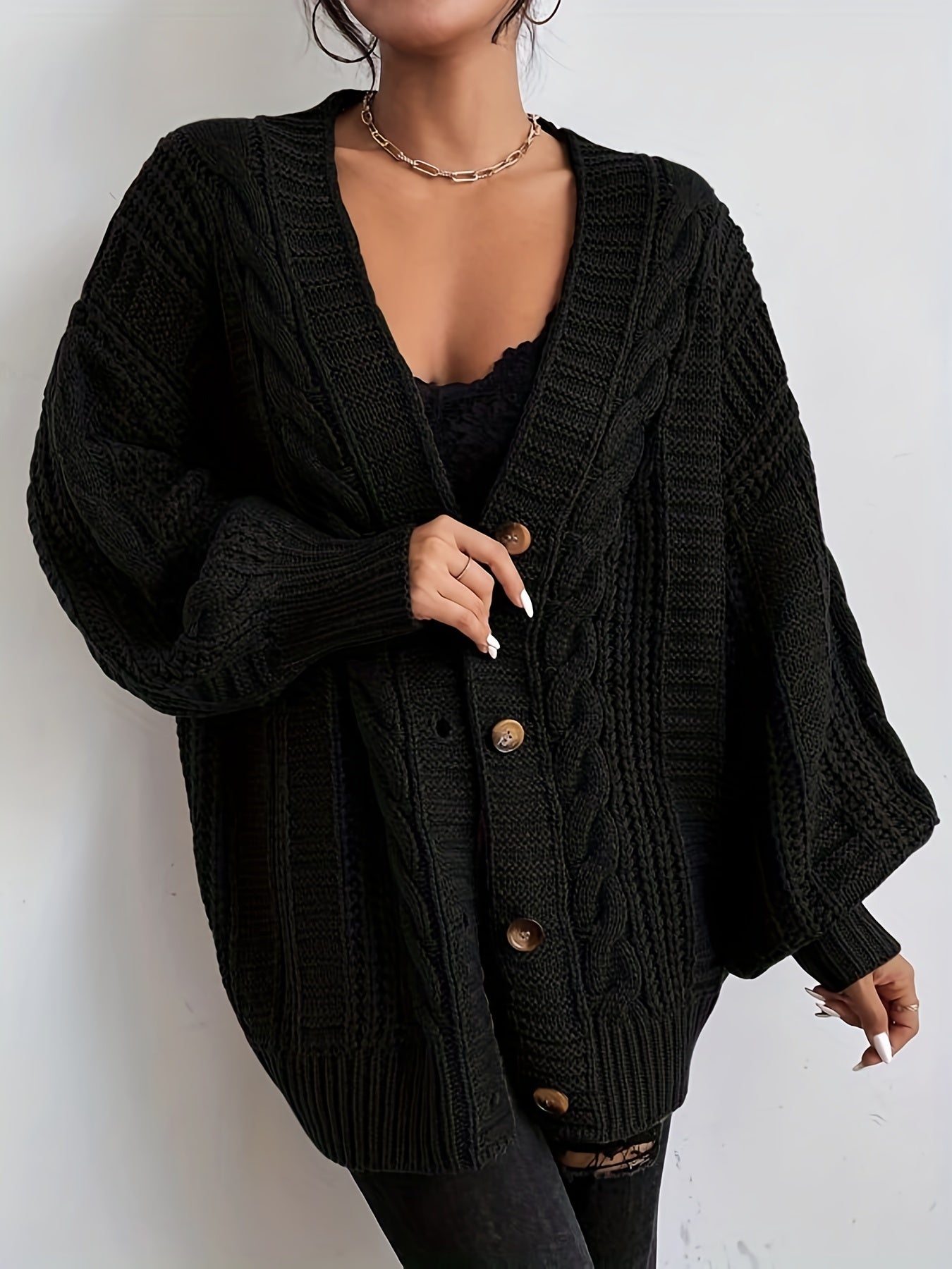 Cable Knit Lantern Sleeve Cardigan
