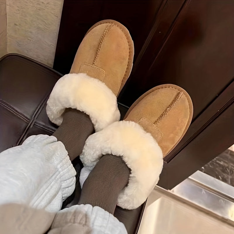Plush Lined Slippers Cozy Slip On Shoes Soft Fur House Slippers