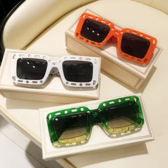 Oversized Rectangular Sunglasses Hollow Frame Y2K Shades