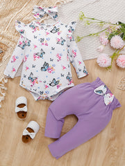 Baby Girl Floral Romper & Pants Set with Headband