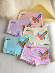 5pcs Unicorn Printed Boxer Shorts Girls Comfy Stretch Panties
