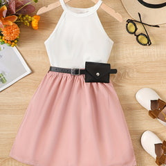 3pcs Girls Cami Top & Skirt Set with Waist Bag