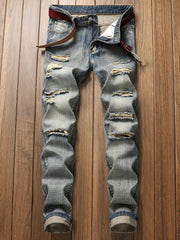 Men's Slim Fit Ripped Jeans Straight Leg Denim Pants