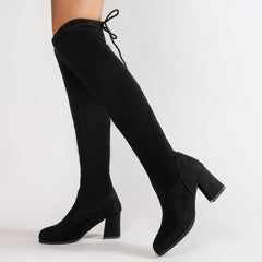 Women's Chunky Heel Long Boots Slip On British Style Boots