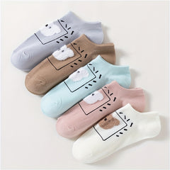 5 Pairs Bear Print Socks Women's Stockings