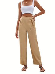 Tied Waist Pleated Straight Leg Casual Pants