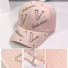 Pink Rhinestone V Decor Baseball Cap Adjustable Dad Hat