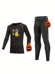 2pcs Kids Compression Fleece Sets Crew Neck Pullover & Matching Pants