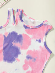Girls Tie Dye Sleeveless Dress Round Neck Off Shoulder Bag Hip Dress