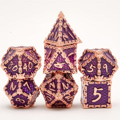 Dragon Scale Metal Dice Set 7-Piece Gift Set Rose Golden Purple