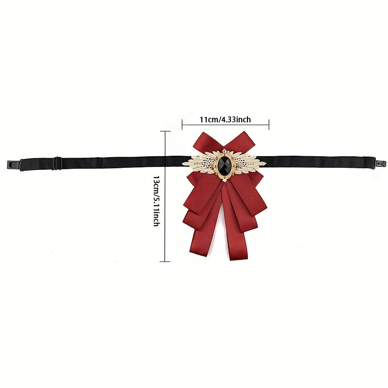 Satin Necktie Jeweled British Layer Bow Necktie