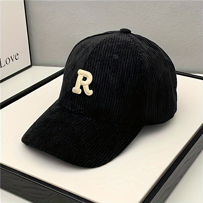 Corduroy R Letter Hat For Men Women Baseball Cap