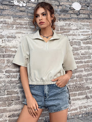 Solid Stand Collar Short Sleeve Jacket